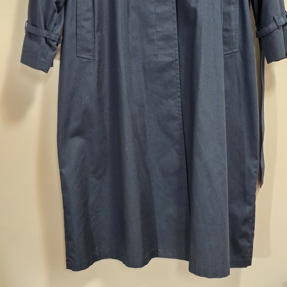 Vintage London Fog Classic Hooded Navy Blue Long Trench Coat Size 18 M UK - Picture 3 of 12
